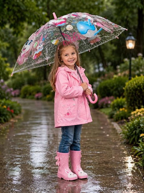 Kids Auto Open Clear Rabbit Umbrella with Whistle