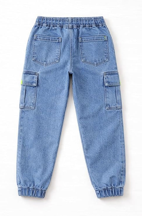 Kid's Trendy Cool Washed Casual Denim Jeans Pant with Elasticated Waistband