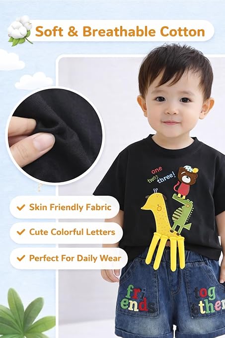 Kids Boys 2-Piece Summer Clothing Set with 3D Giraffe Applique