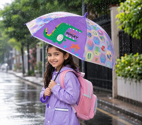 Kids Colorful Dinosaur Rain Umbrella with Whistle Keychain