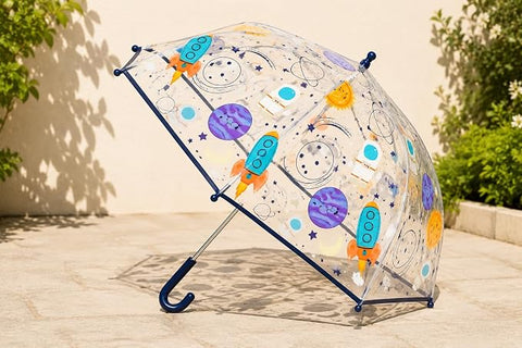 Clear Cute Space Print Kids Umbrella with Anti Pinch Runner
