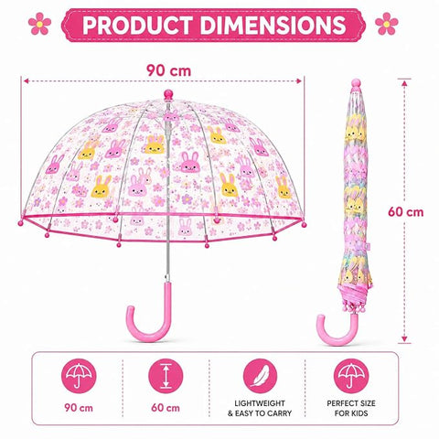 Clear Cute Bunny Print Kids Umbrella with Anti Pinch Runner