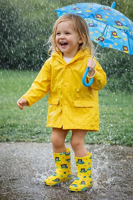 Kids Yellow Bear & Car Print Waterproof Rain Boots