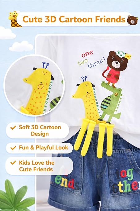Kids Boys 2-Piece Summer Clothing Set with 3D Giraffe Applique
