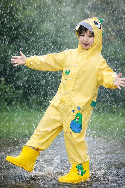 Kids Cute Dino Hooded Rain Suit