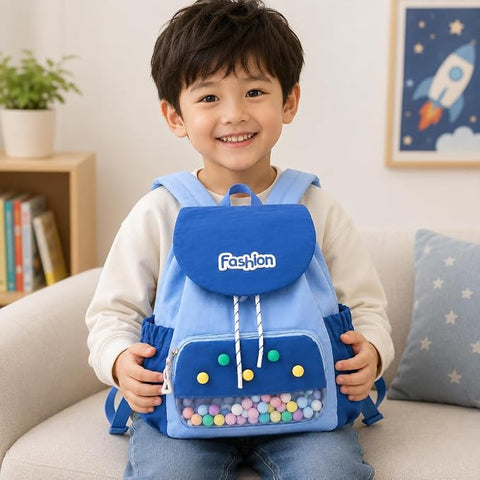 Kids Waterproof Pom Pom Backpack School Bag