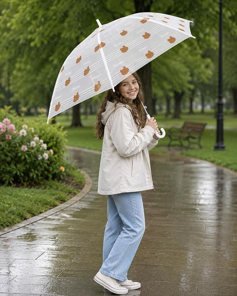 Minimalist Cute Bear Print J Handle Stick Umbrella