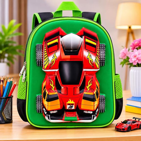 3D Racing Car School Backpack For Kids