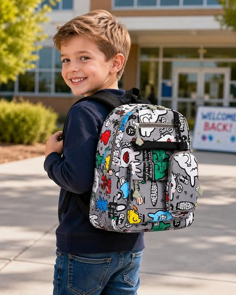 Cartoon Graffiti School Backpack with Detachable Pouch