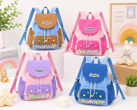 Kids Waterproof Pom Pom Backpack School Bag