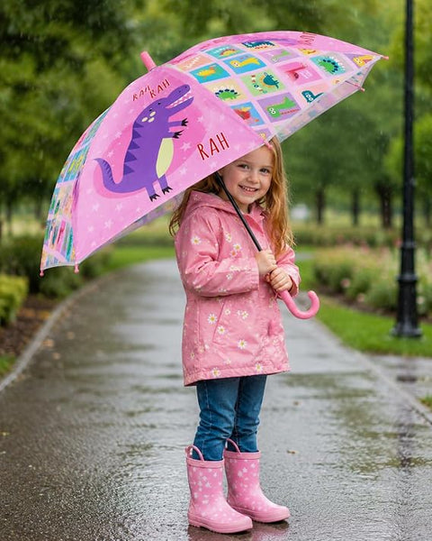 Kids Colorful Dinosaur Rain Umbrella with Whistle Keychain