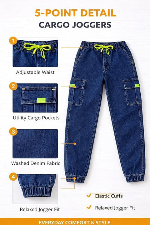 Kid's Trendy Cool Washed Casual Denim Jeans Pant with Elasticated Waistband