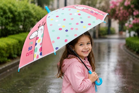 Kids Auto Open Giraffe Rain Umbrella