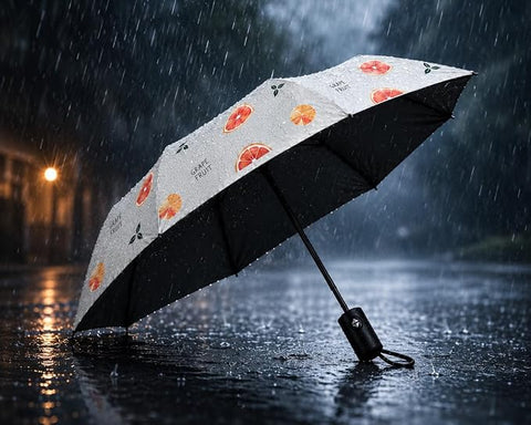 Adult's Grape Fruit Print 3 Fold Auto Open Close Umbrella for Sun & Rain