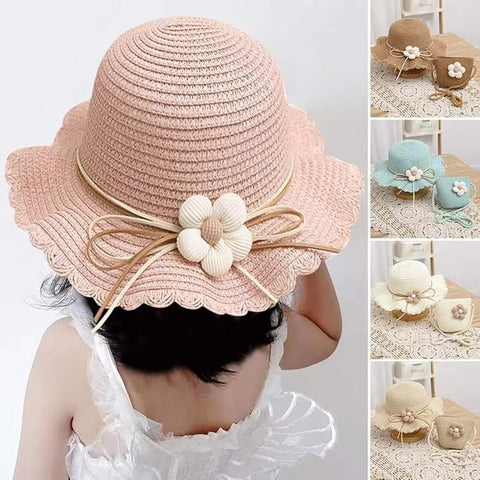 Sun Hat with Matching Sling Bag Combo For 2-8 Years Girls