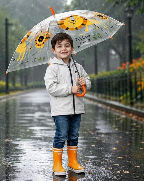 Kids Auto Open Clear Lion Umbrella with Whistle