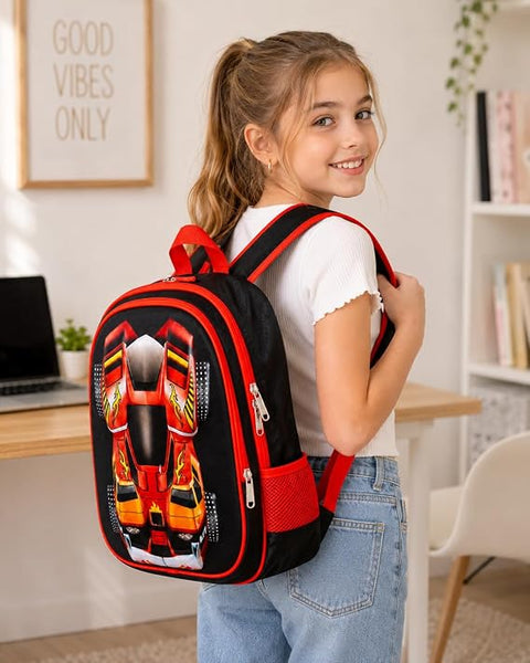 3D Racing Car School Backpack For Kids