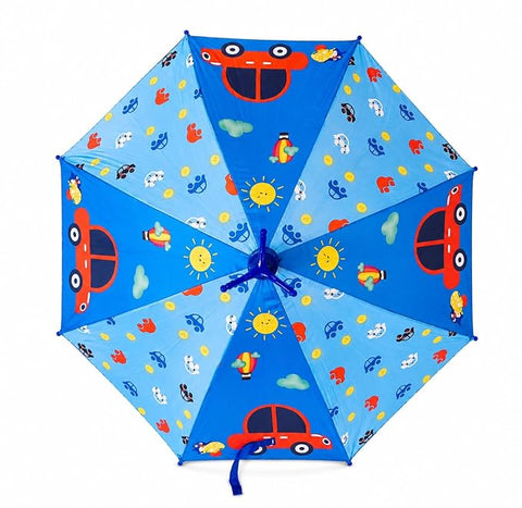 Kids Cartoon Car Rain Umbrella with Built-in Cover & Stand
