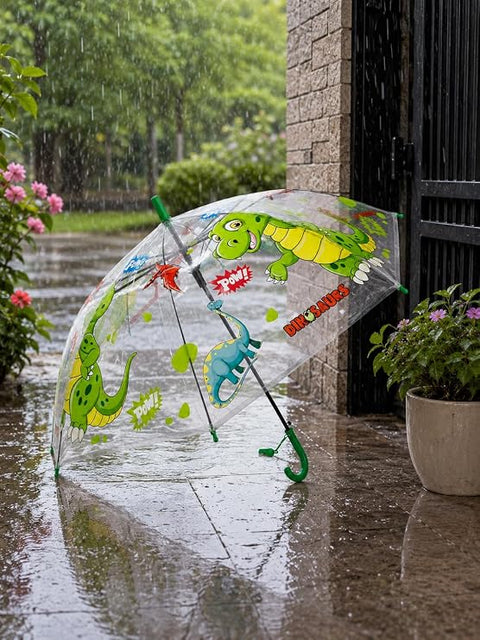 Kids Auto Open Clear Dinosaur Umbrella with Whistle
