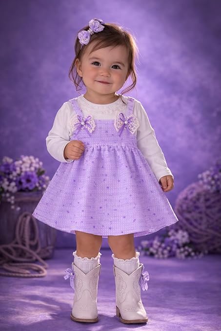 Baby Girls Self-Embroidered Full Sleeve Pinafore Frock Midi Dress T-shirt Tunic Set for Infant Girls