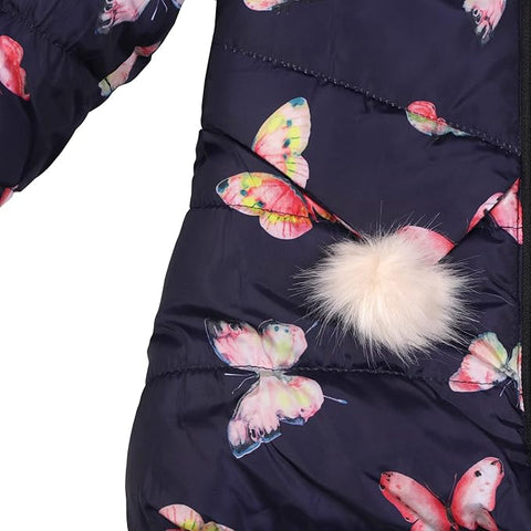 All-Over Strawberry Print Full Sleeve Winter Bomber Jacket Hoodie Coat for Girls