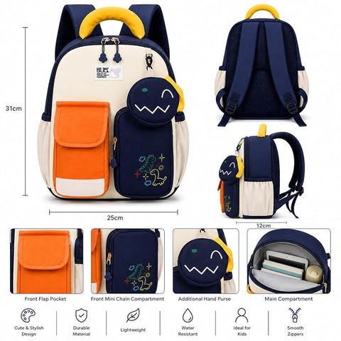 Kids Dino & Bunny School Bag Backpack with Coin Purse