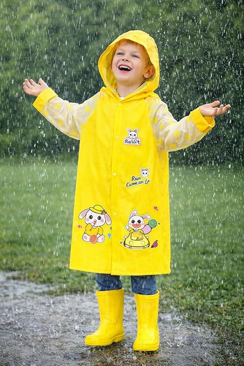 Kids Cartoon Print Hooded Raincoat With Storage Bag