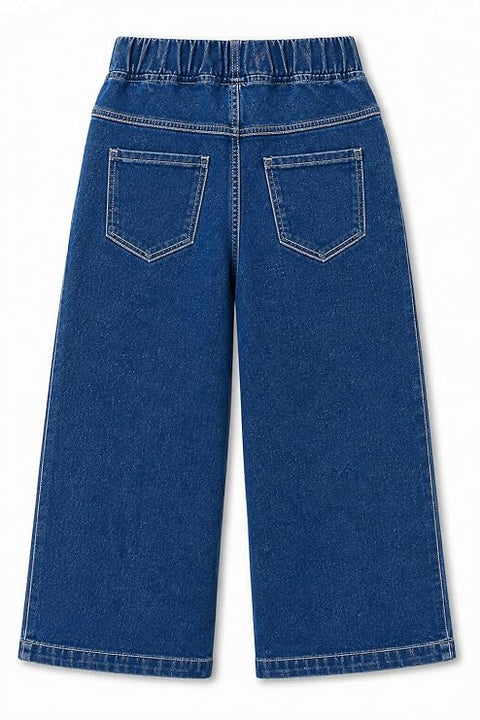 Embellished Wide Leg Studded Denim Jeans for Girls