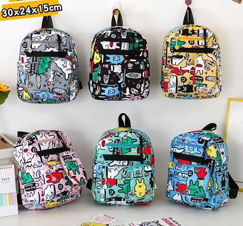 Cartoon Graffiti School Backpack with Detachable Pouch