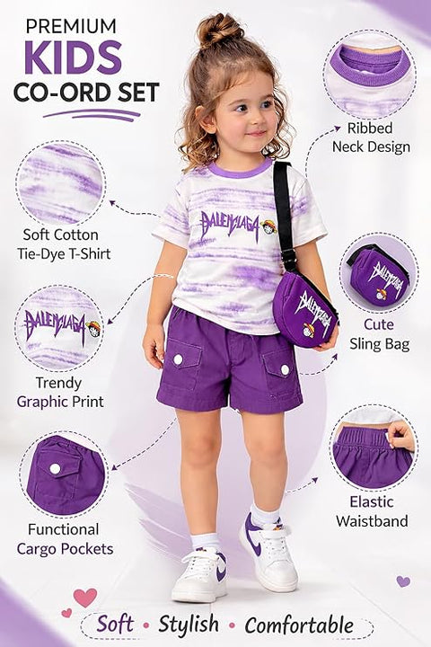Kids Trendy Tie-Dye T-Shirt & Shorts Set with Matching Sling Bag
