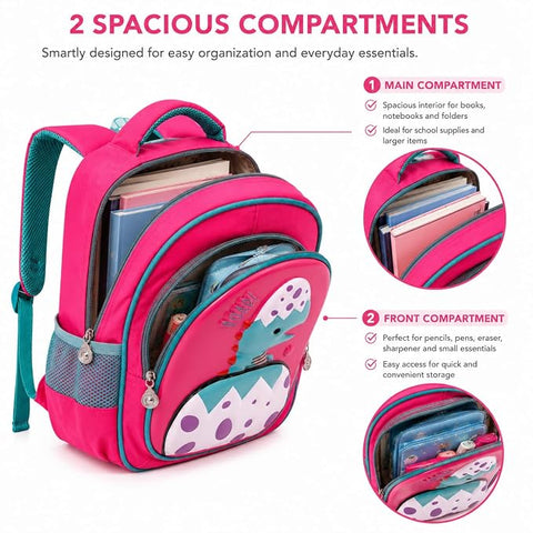 Kids 3D Dino School Backpack for Girls