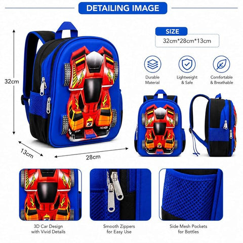 3D Racing Car School Backpack For Kids