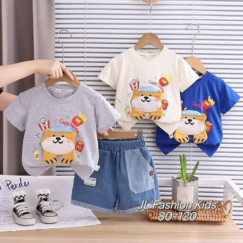 Kids Casual Graphic Tee & Denim Shorts Set
