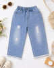Girls Distressed Ribbed Denim Jeans