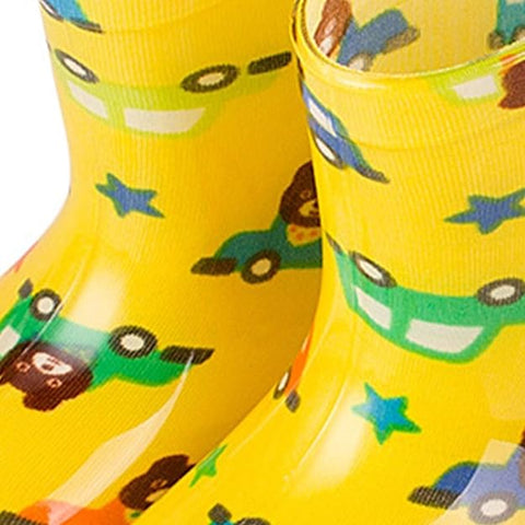 Kids Yellow Bear & Car Print Waterproof Rain Boots