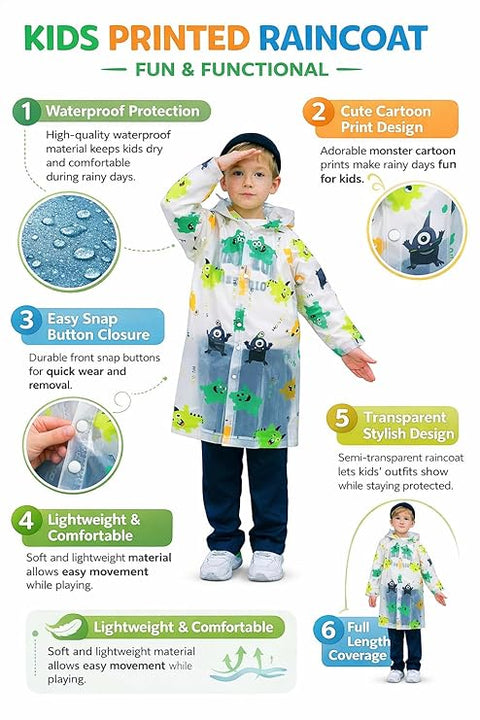 Kids Printed Hooded Raincoat Suitable For 4-8 Years