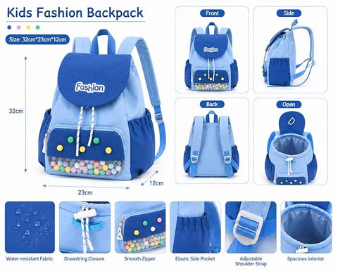 Kids Waterproof Pom Pom Backpack School Bag