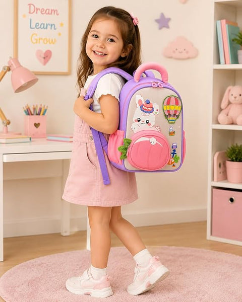 Bunny in Hot Air Balloon School Bag Backpack for Girls