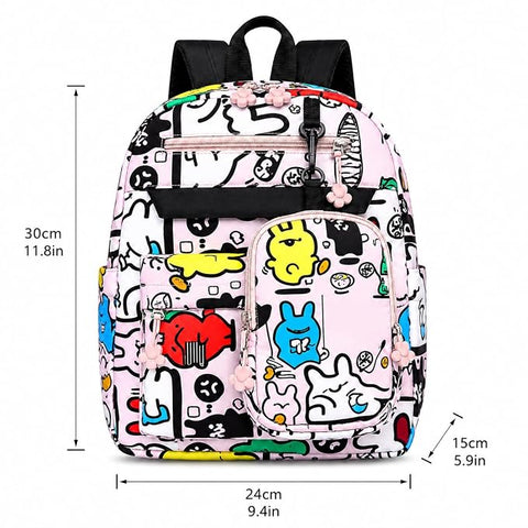 Cartoon Graffiti School Backpack with Detachable Pouch