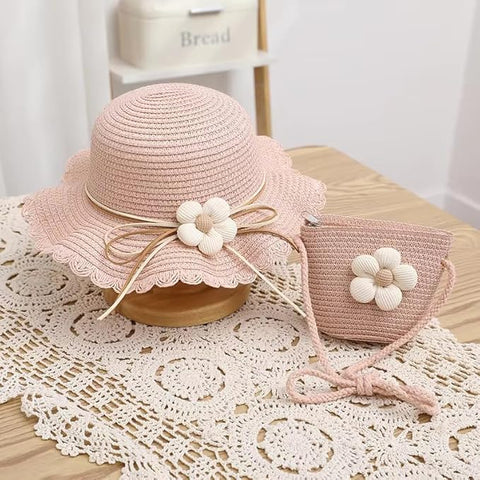 Sun Hat with Matching Sling Bag Combo For 2-8 Years Girls