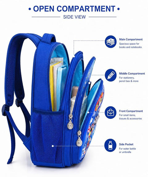 Kids 3D Cartoon School Bag with Multi Compartments & Pockets