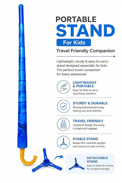 Kids Cartoon Car Rain Umbrella with Built-in Cover & Stand
