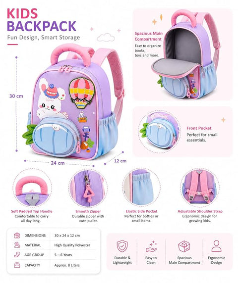 Bunny in Hot Air Balloon School Bag Backpack for Girls