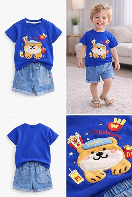 Kids Casual Graphic Tee & Denim Shorts Set