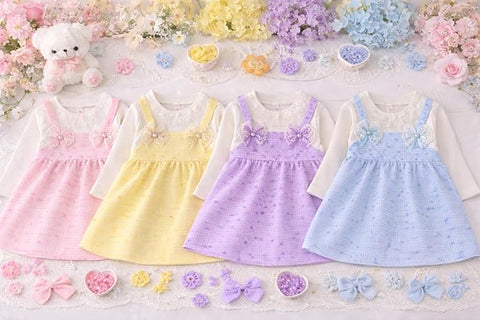 Baby Girls Self-Embroidered Full Sleeve Pinafore Frock Midi Dress T-shirt Tunic Set for Infant Girls