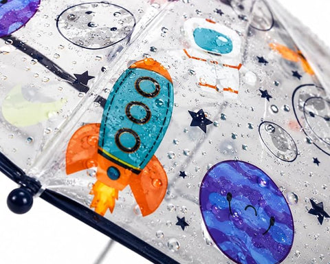 Clear Cute Space Print Kids Umbrella with Anti Pinch Runner