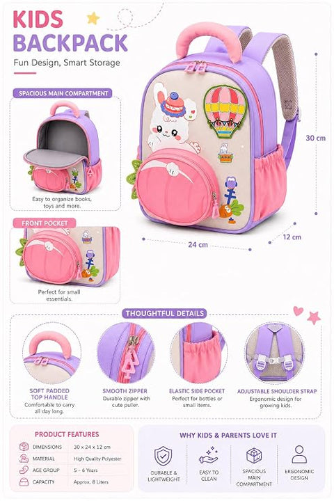 Bunny in Hot Air Balloon School Bag Backpack for Girls