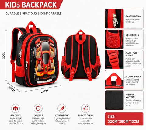 3D Racing Car School Backpack For Kids