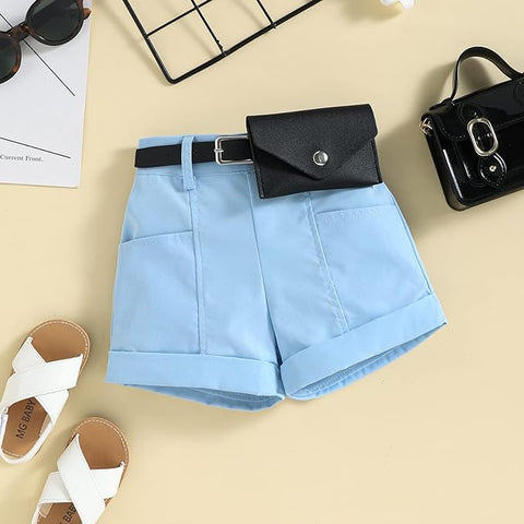 Girls Sleeveless Halter Neck Top and Contrast Shorts with Belt & Wallet, Partywear Co-ords Set