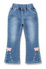 Girls Butterfly Embellished Flared Denim Jeans